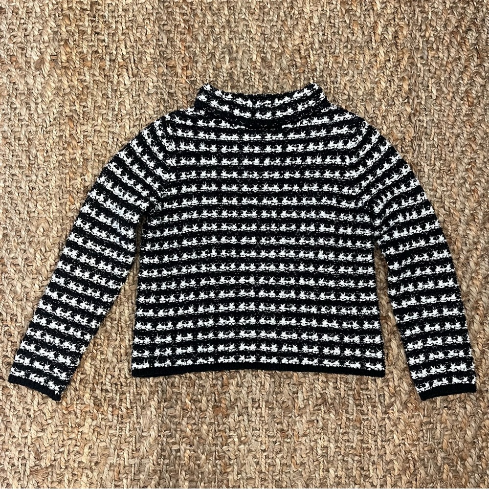 Ann Taylor Sweater S Black White Boxy Dolman Abstract Check Mod Minimalist Mock
